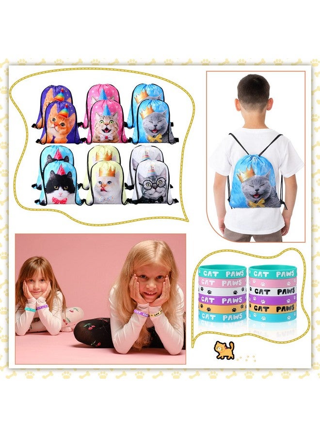 Jerify 91 قطعة هدايا حفلة القطط تشمل 12 لعبة ضغط 12 سوار مطاطي على شكل مخلب 12 ملصق قطط 12 قلم كاواي 12 سلسلة مفاتيح قط 18 دفتر ملاحظات قط 12 حقيبة ظهر بسحب قط وملصق قط (أسلوب لطيف) - Image 4