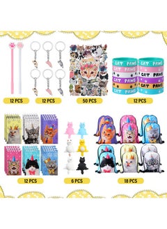 Jerify 91 Pcs Cat Party Favors Include 12 Squeeze Toys 12 Paw Rubber Bracelets 12 Cats Sticker 12 Kawaii Pen 12 Cat Keychain 18 Cat Notebook 12 Cat Drawstring Backpack And Cat Sticker (Cute Style)  - Image 2