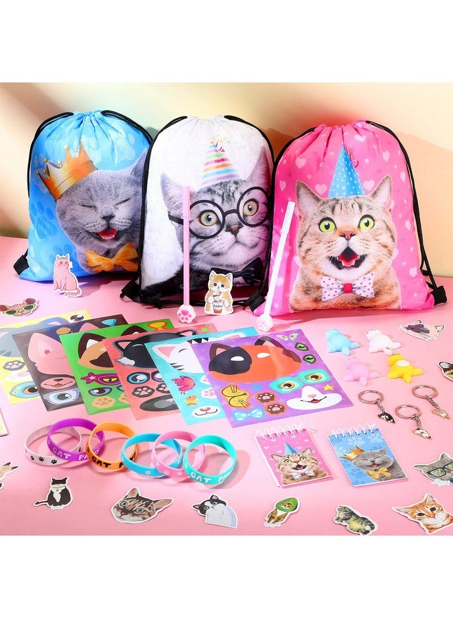 Jerify 91 قطعة هدايا حفلة القطط تشمل 12 لعبة ضغط 12 سوار مطاطي على شكل مخلب 12 ملصق قطط 12 قلم كاواي 12 سلسلة مفاتيح قط 18 دفتر ملاحظات قط 12 حقيبة ظهر بسحب قط وملصق قط (أسلوب لطيف) - Image 5