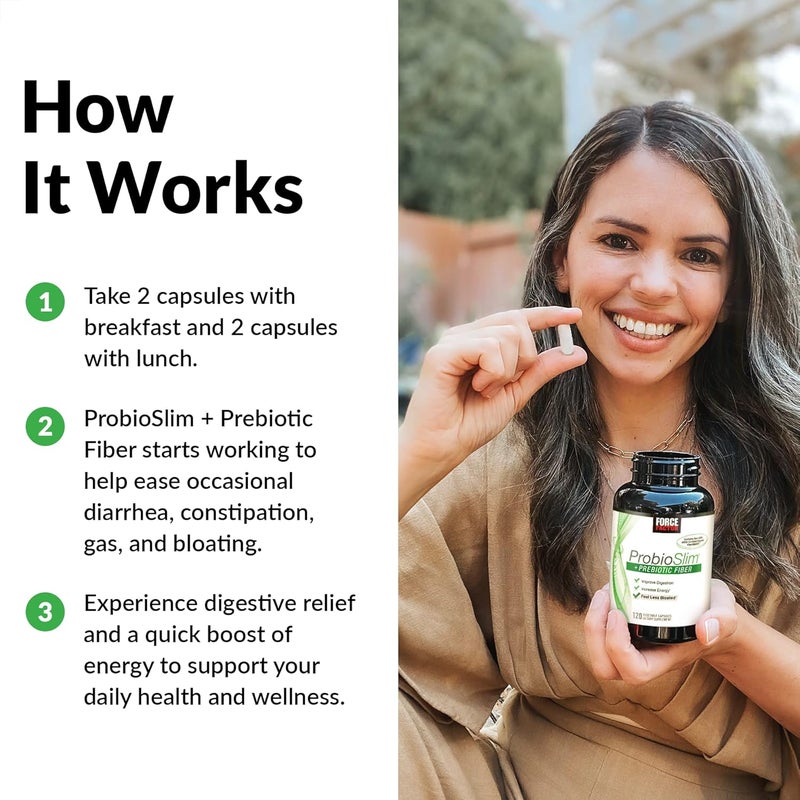 Force Factor ProbioSlim  Prebiotic Fiber Metabolism Booster for Women  Men Digestive Health Support Green Tea Extract and Psyllium Husk Fiber 120 Count Pack of 2 - Image 4