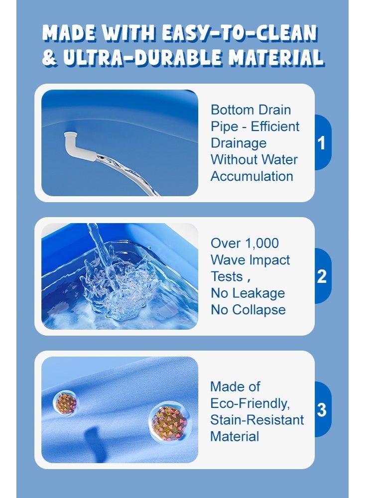 سولاكان حمام سباحة عائلي كبير قابل للنفخ من SOLERCONM مع مظلة ومساند ظهر ومقاعد – حوض سباحة متين من PVC سميك للأطفال والكبار، مقاس 118×69×23 بوصة، باللون الأزرق الداكن – مثالي للفناء الخلفي والأنشطة الخارجية - Image 5