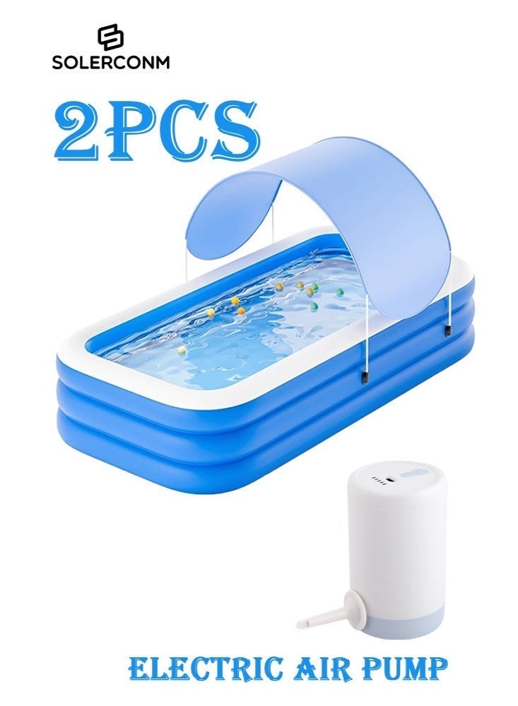 Solerconm Inflatable Family Pool with Canopy, Large PVC Swimming Pool for Kids & Adults, Thickened Durable Design for Backyard Outdoor Use, 118"x69"x23" - Image 2