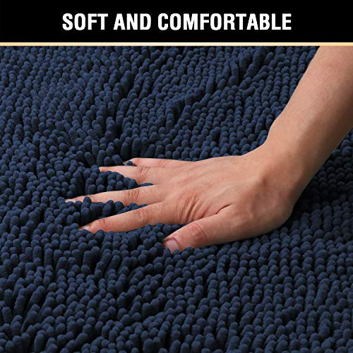 H.VERSAILTEX Navy Blue Bath Rug, Bath Mat Non Slip Bath Mats for Bathroom Floor, Bathroom Rug Extra Thick Chenille Rug 17" x 24" Absorbent Soft Shaggy Washable Dry Fast Plush Rugs for Bathtubs - Image 3