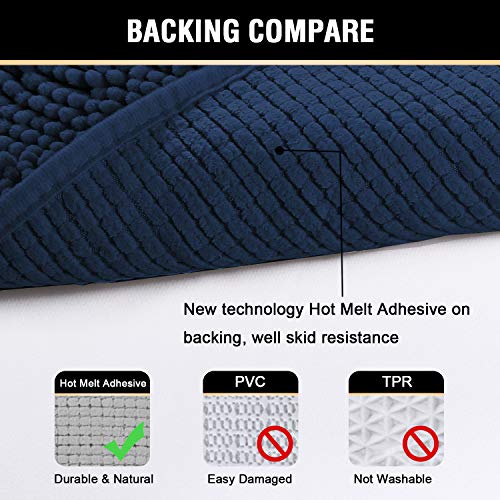 H.VERSAILTEX Navy Blue Bath Rug, Bath Mat Non Slip Bath Mats for Bathroom Floor, Bathroom Rug Extra Thick Chenille Rug 17" x 24" Absorbent Soft Shaggy Washable Dry Fast Plush Rugs for Bathtubs - Image 5