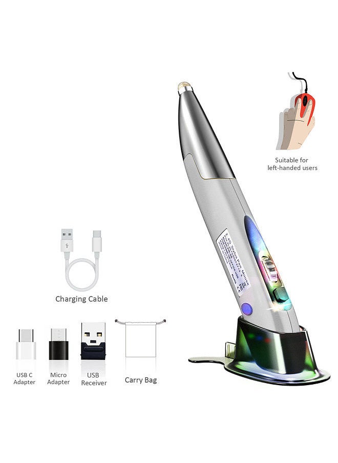 2.4GHz Optical Pen Mouse Left & Right Hands Rechargeable Wireless Optical Pocket Pen Mouse Wireless Dual Right Keys Grey
