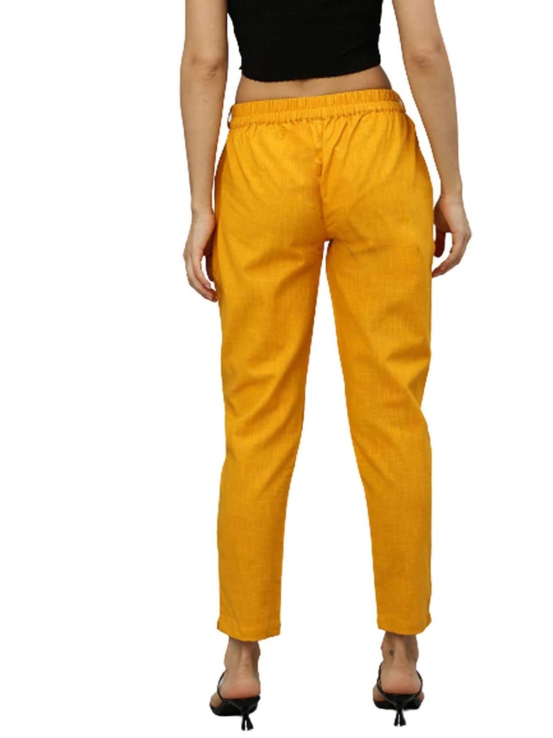 Yash Gallery Women's Plus Size Solid Cotton Slub Mid Rise Ankle Length Trouser Pant (Mustard, 3XL) | Fit Type: Regular Fit - Image 3