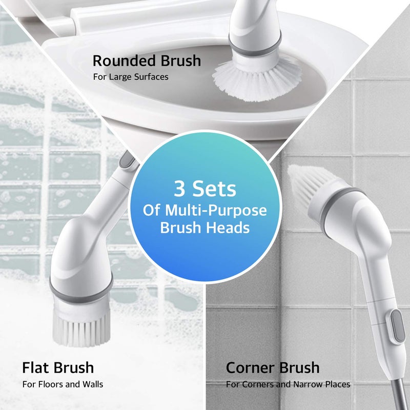 ABKO Electric Spin Scrubber Cordless Lightweight Cleaning Replaceable Brush Head Adjustable Extension Rod for Tile Bathtub Floor Bathroom Kitchen BC01 - Image 4