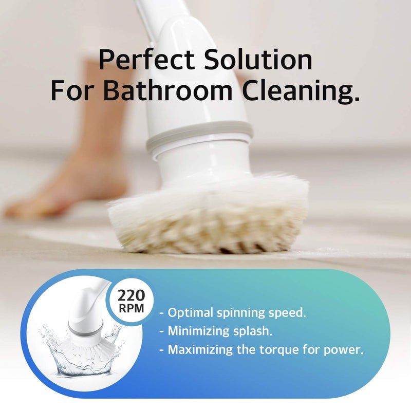ABKO Electric Spin Scrubber Cordless Lightweight Cleaning Replaceable Brush Head Adjustable Extension Rod for Tile Bathtub Floor Bathroom Kitchen BC01 - Image 2