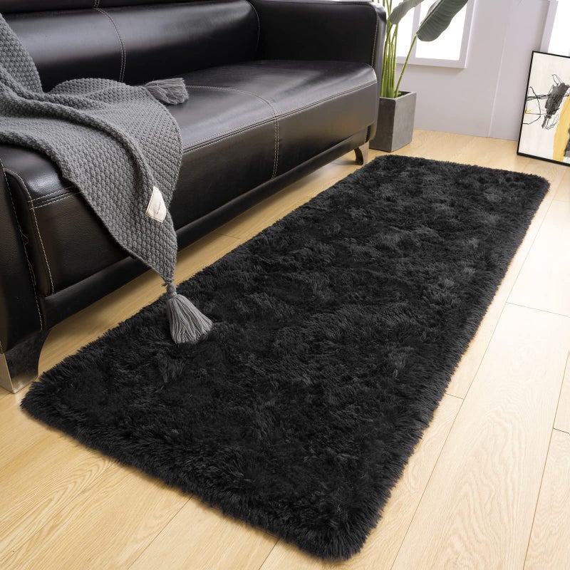 LOCHAS Ultra Soft Indoor Modern Area Rugs Fluffy Living Room Carpets for Children Bedroom Home Decor Nursery Rug 2x8 Feet  Black - Image 1