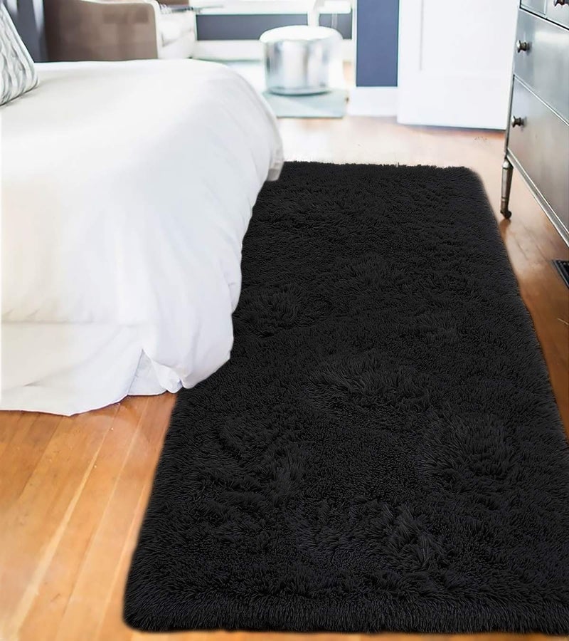 LOCHAS Ultra Soft Indoor Modern Area Rugs Fluffy Living Room Carpets for Children Bedroom Home Decor Nursery Rug 2x8 Feet  Black - Image 3