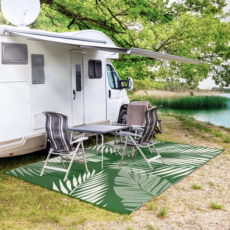 GENIMO Outdoor Rug 5' x 8' Waterproof for Patios Clearance, Reversible Plastic Straw Camping Rug Carpet, Large Area Rugs Mats for RV, Picnic, Backyard, Deck, Balcony, Porch, Dark Green&White - Image 5