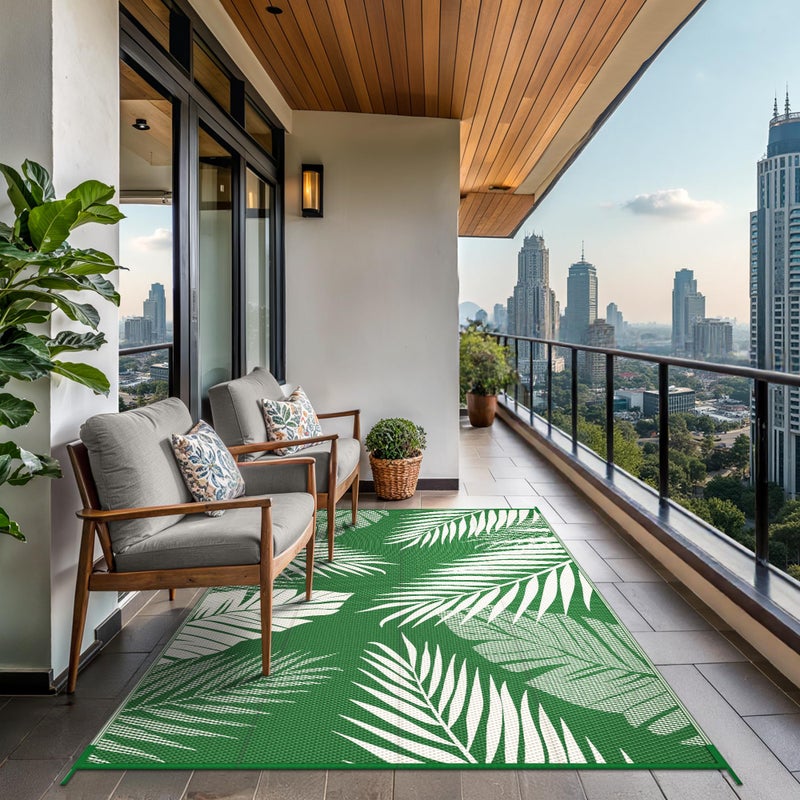 GENIMO Outdoor Rug 5' x 8' Waterproof for Patios Clearance, Reversible Plastic Straw Camping Rug Carpet, Large Area Rugs Mats for RV, Picnic, Backyard, Deck, Balcony, Porch, Dark Green&White - Image 4