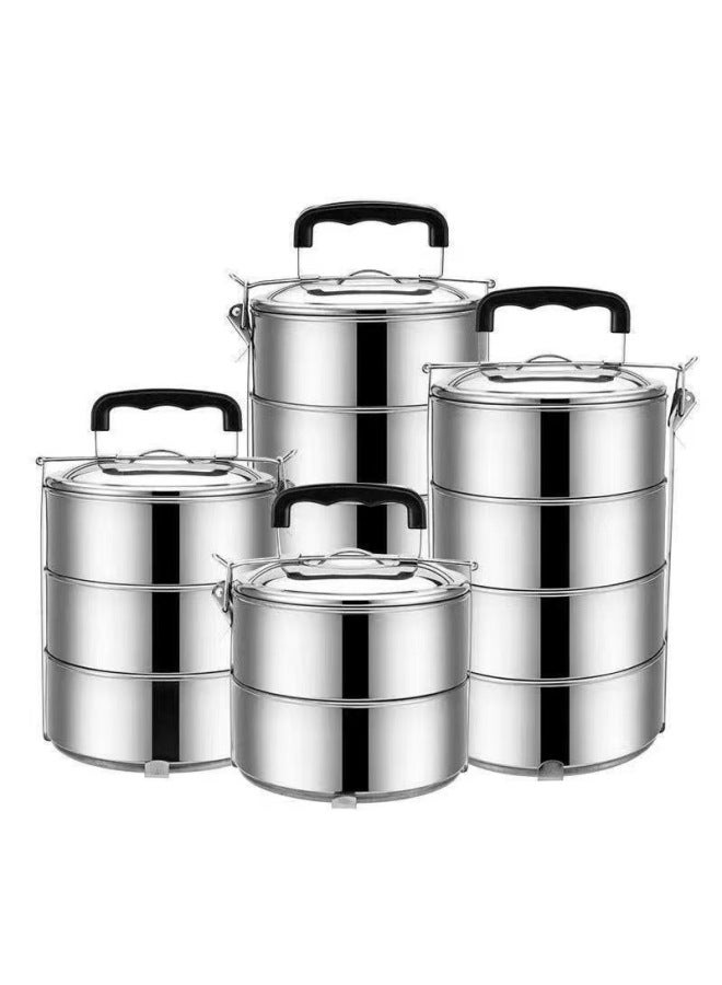 Printing LOGO Food Box Stainless Steel Partition Bowl Non-flavor Double-layer Insulation Rice Basket Pot Tiffin-Specifications:Double Layer-Color:Steel Handle 16cm  - Image 1