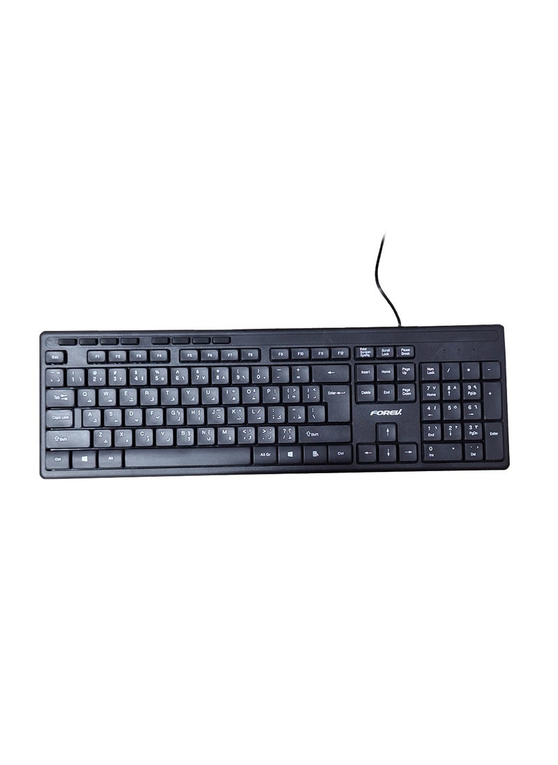 Forev Wired USB keyboard pro office FV-236 for business 104 standard keys, feel comfortable , bass button - Black ( Arabic + English )  - Image 3
