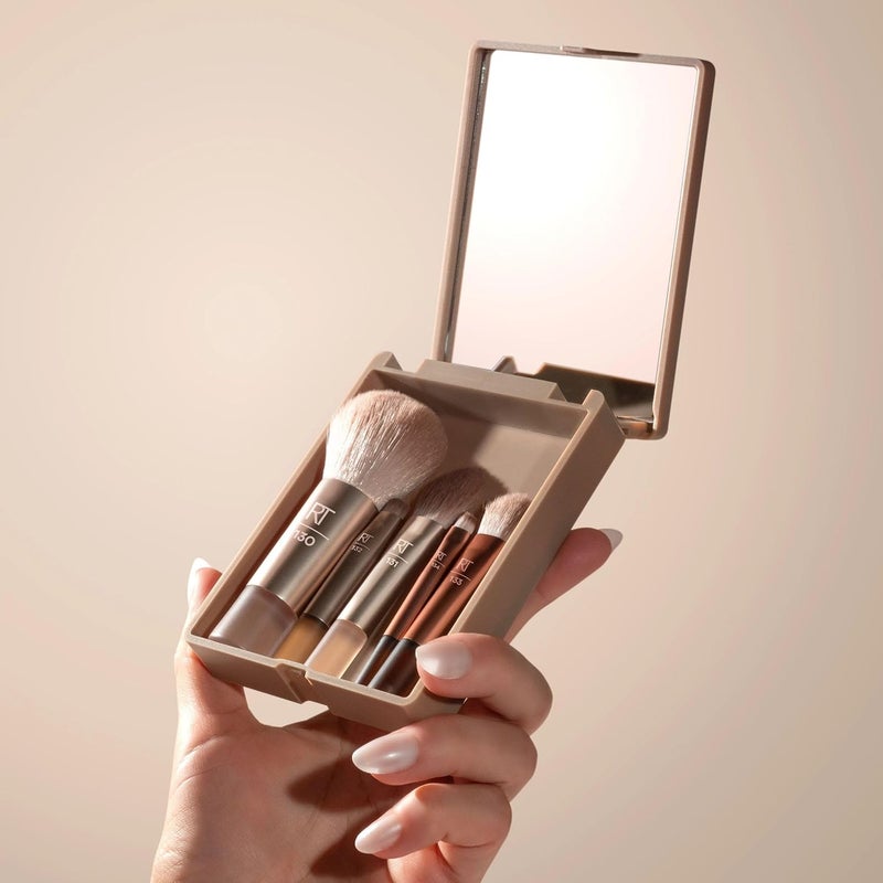 REAL TECHNIQUES New Nudes 2.0 On-The-Glow Mini Brush Kit + Mirrored Compact, 6 Piece Set - Image 4