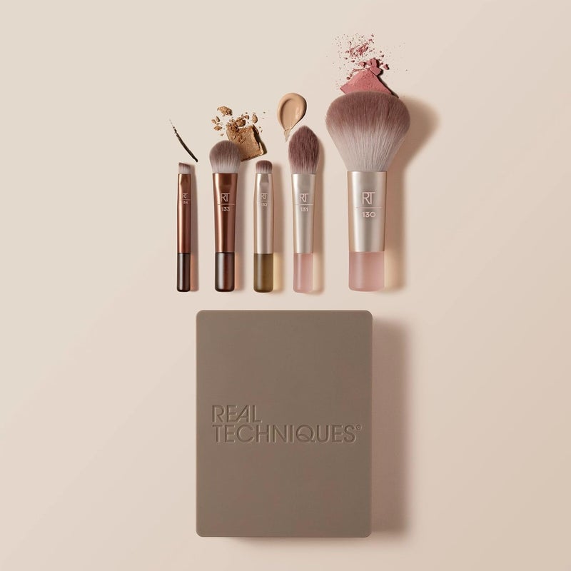 REAL TECHNIQUES New Nudes 2.0 On-The-Glow Mini Brush Kit + Mirrored Compact, 6 Piece Set - Image 5
