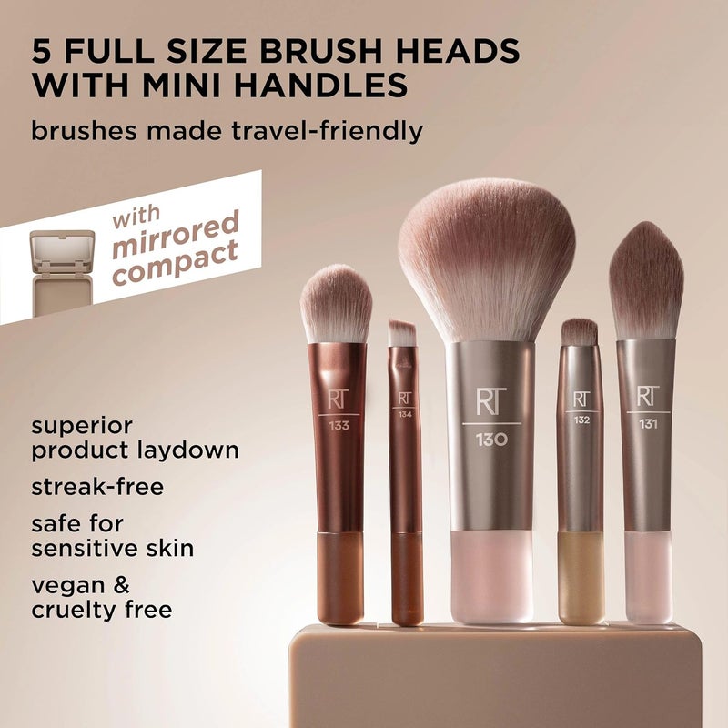 REAL TECHNIQUES New Nudes 2.0 On-The-Glow Mini Brush Kit + Mirrored Compact, 6 Piece Set - Image 3