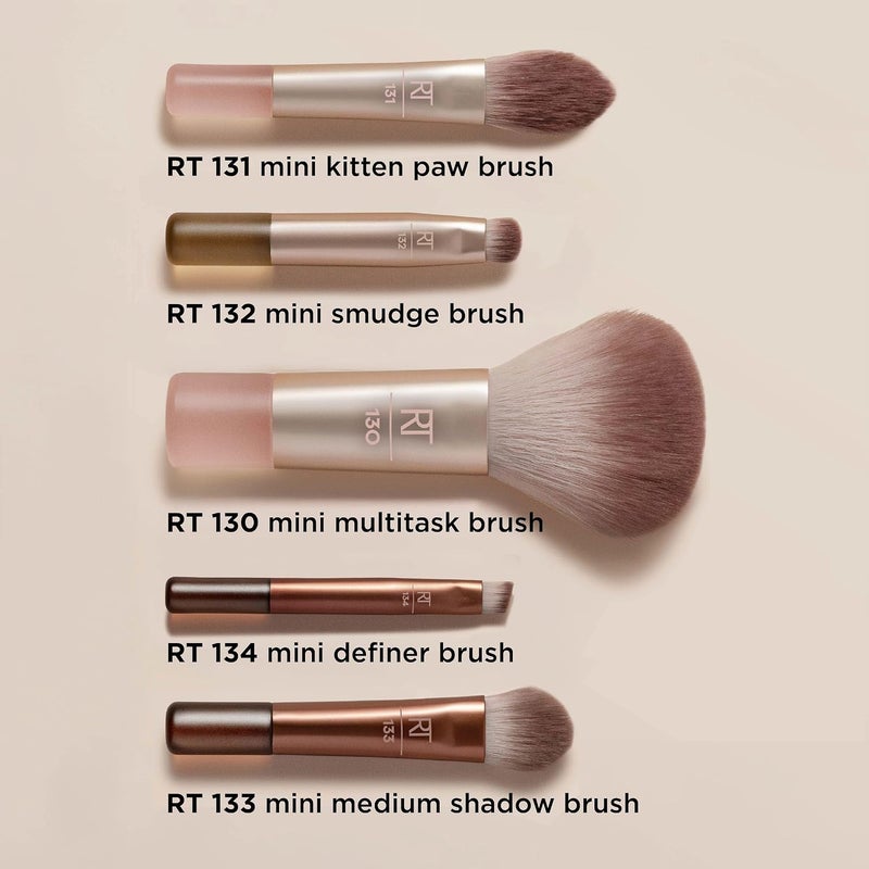 REAL TECHNIQUES New Nudes 2.0 On-The-Glow Mini Brush Kit + Mirrored Compact, 6 Piece Set - Image 2