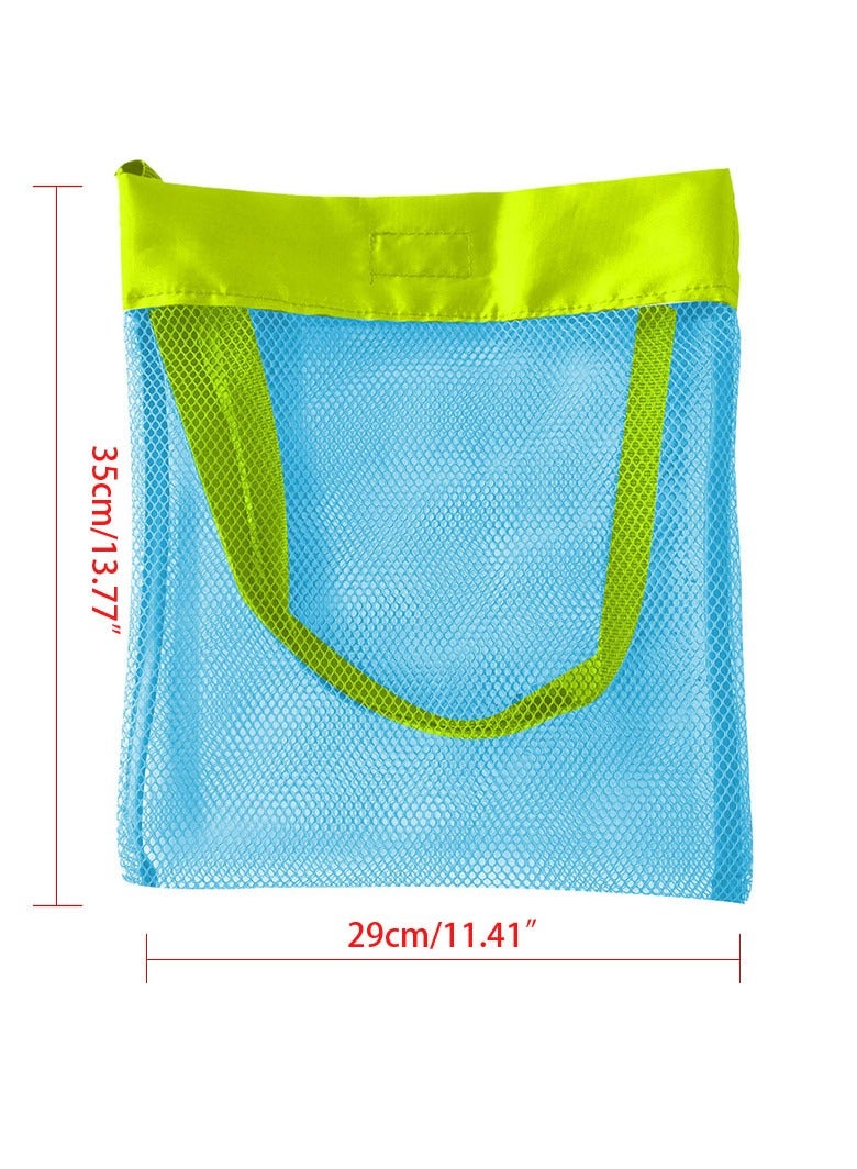 Loquat 1pc Medium Kids Sand Digging Shell Bag Beach Toy Storage Mesh Tote Backpack ,Blue Mesh Green Tote Strap