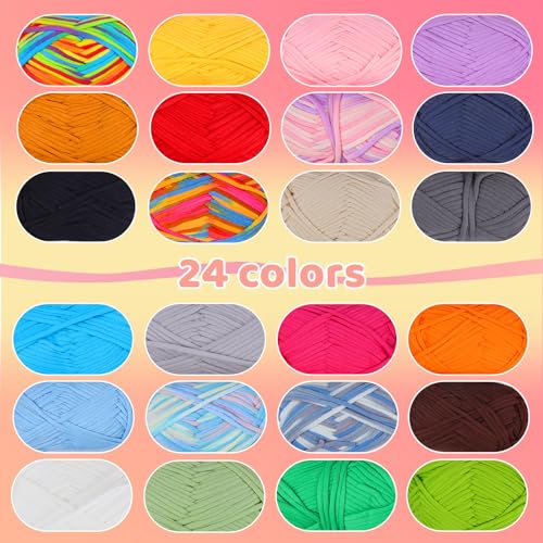 UzecPk 24x50g (42.3Oz) Easy Yarn for Crocheting and Knitting, 24x87yds Beginner Crochet Cotton Yarn for Beginners with Easy-to-See Stitches, Worsted-Weight Medium #4 - Cotton-Nylon Blend - Image 4