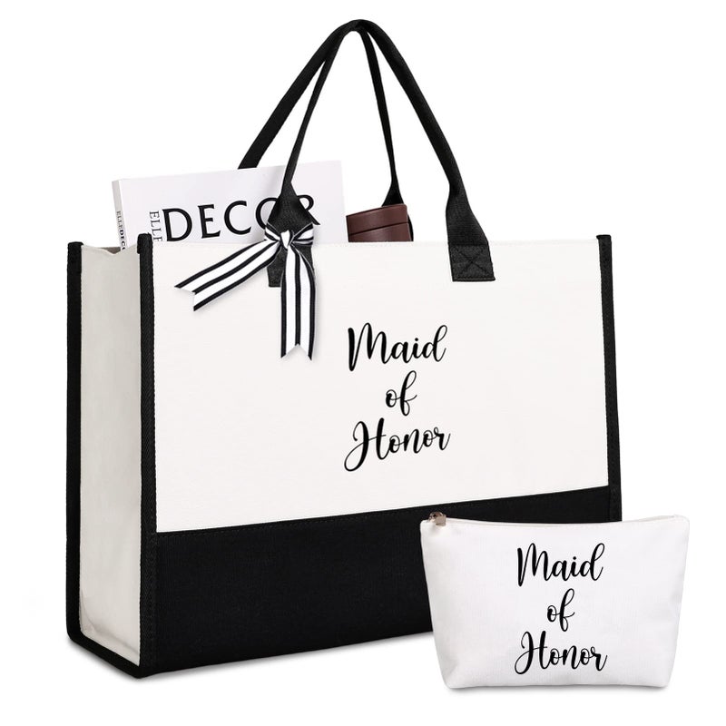 Lamyba Maid of Honor Tote Bag Maid of Honor Gifts from the Bride Bridal Shower Gifts Black and White