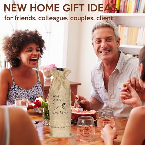 YLOVAN House Warming Gifts New Home, Housewarming Baskets Stemless Wine Glass & Bottle Bag Set for Newlywed Couple, Women, Friends, New Homeowner, Unique Closing Gift for Home Buyers, Clients - Image 3