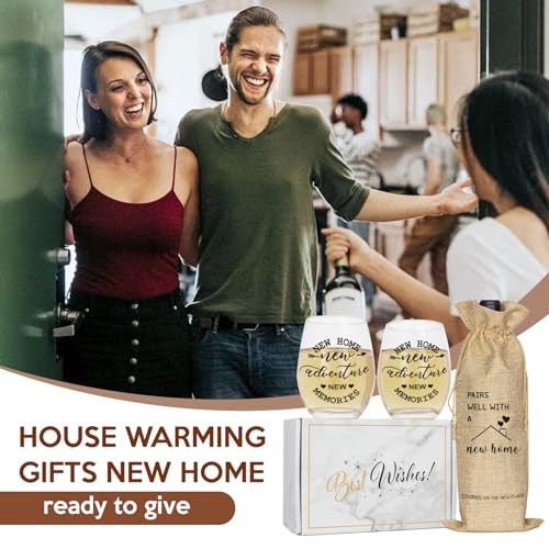 YLOVAN House Warming Gifts New Home, Housewarming Baskets Stemless Wine Glass & Bottle Bag Set for Newlywed Couple, Women, Friends, New Homeowner, Unique Closing Gift for Home Buyers, Clients - Image 4