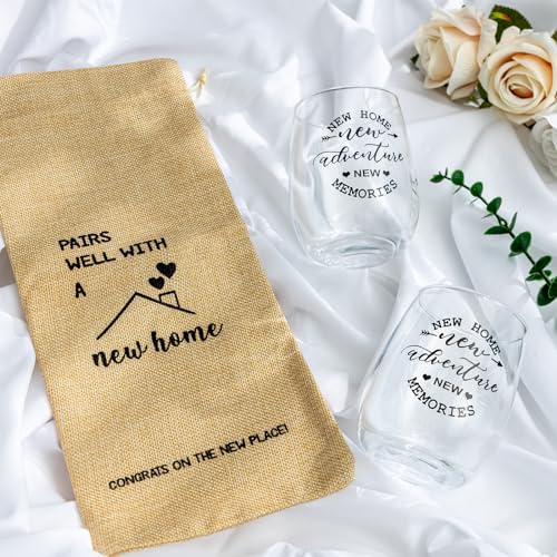YLOVAN House Warming Gifts New Home, Housewarming Baskets Stemless Wine Glass & Bottle Bag Set for Newlywed Couple, Women, Friends, New Homeowner, Unique Closing Gift for Home Buyers, Clients - Image 2