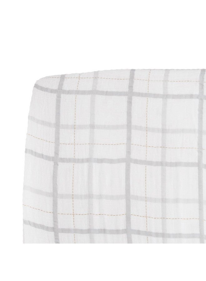 Little Unicorn Premium Crib Sheet | Breathable & Super-Soft Muslin Fabric (Grey Plaid) - Image 1
