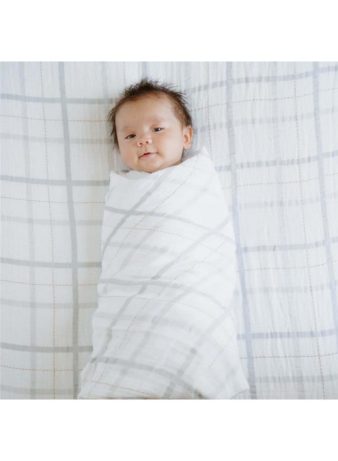 Little Unicorn Premium Crib Sheet | Breathable & Super-Soft Muslin Fabric (Grey Plaid) - Image 5