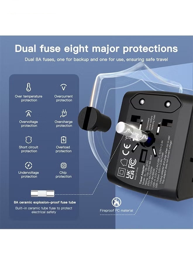 WINSEE Universal Travel Adapter with 1 USB C and 2 USB Ports, All-in-One International Plug Adaptor for UK EU USA Australia Asia, Portable Worldwide Power Charger for Travel and Daily Use - Image 3