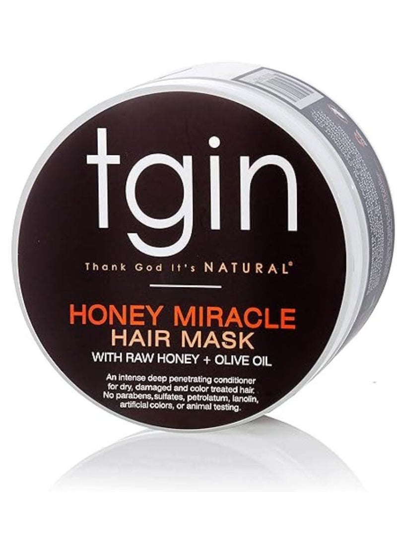 Tgin Honey Miracle Hair Mask Deep Conditioner with Raw Olive Oil For Natural Dry Curly Hair 340 g  - Image 1