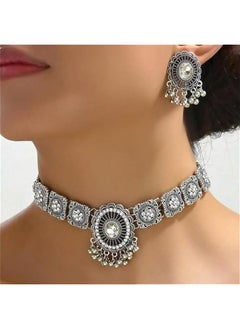 GELESE Indian Jewelry Sets for Women Bollywood Choker Necklace Earring Set Gold Jhumkas Indian Earrings Traditional Vintage Ethnic Accessories Indian Outfits Wedding Party Prom JewelrySXVPS  - Image 1