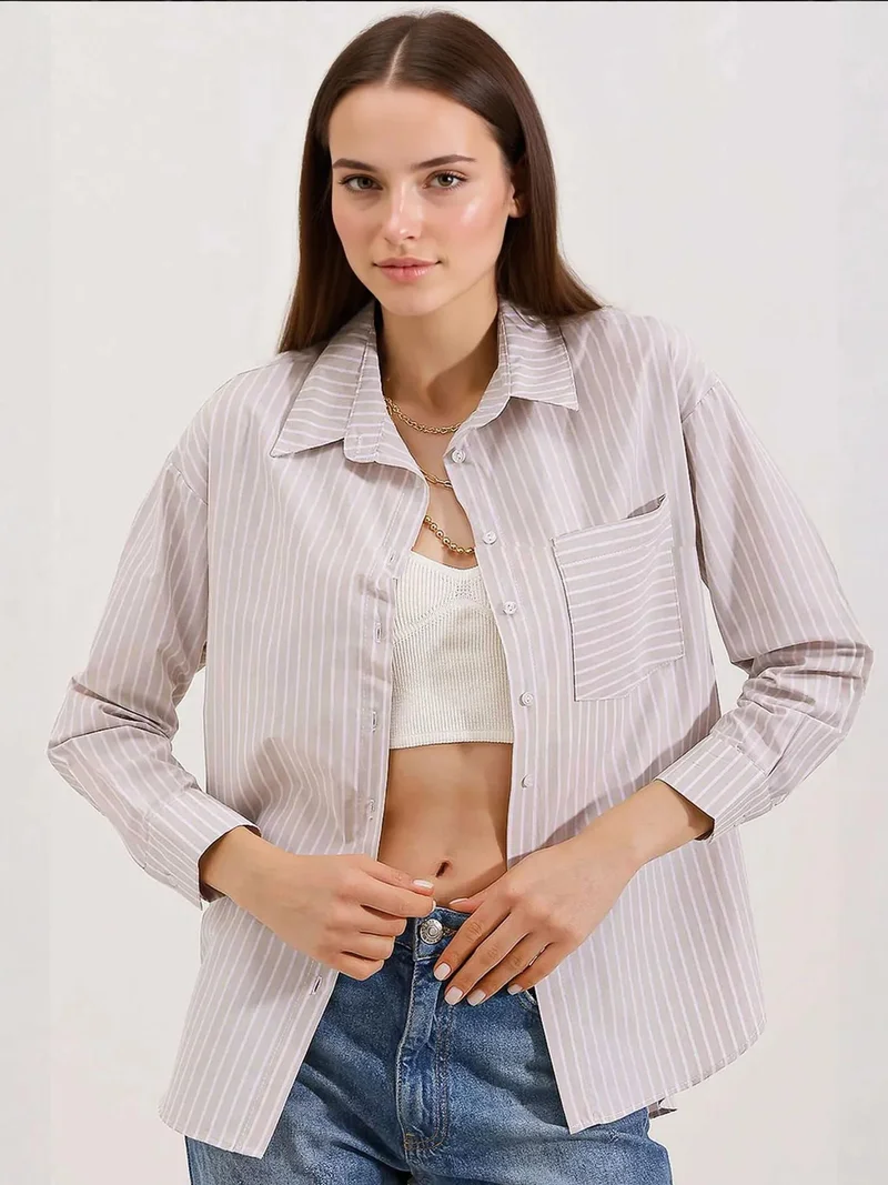 بيغ دارت قميص بوبلين مخطط كبير الحجم مع جيب