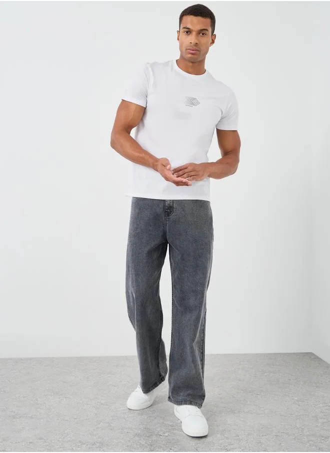 ستايلي Styli Mid Rise Washed Wide Leg Jeans