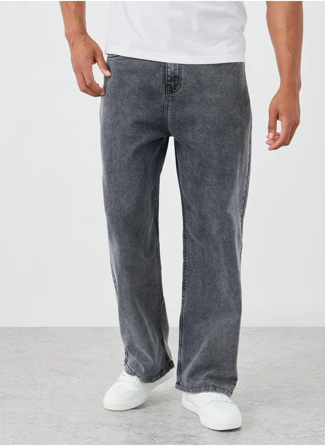 ستايلي Styli Mid Rise Washed Wide Leg Jeans