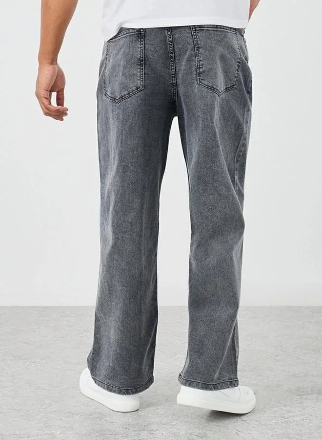ستايلي Styli Mid Rise Washed Wide Leg Jeans