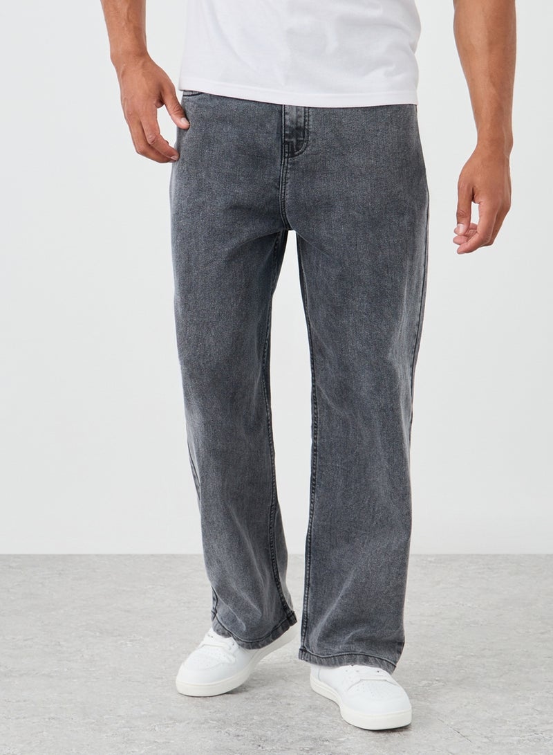 ستايلي جينز واسع الساق بخصر متوسط مغسول - Image 1