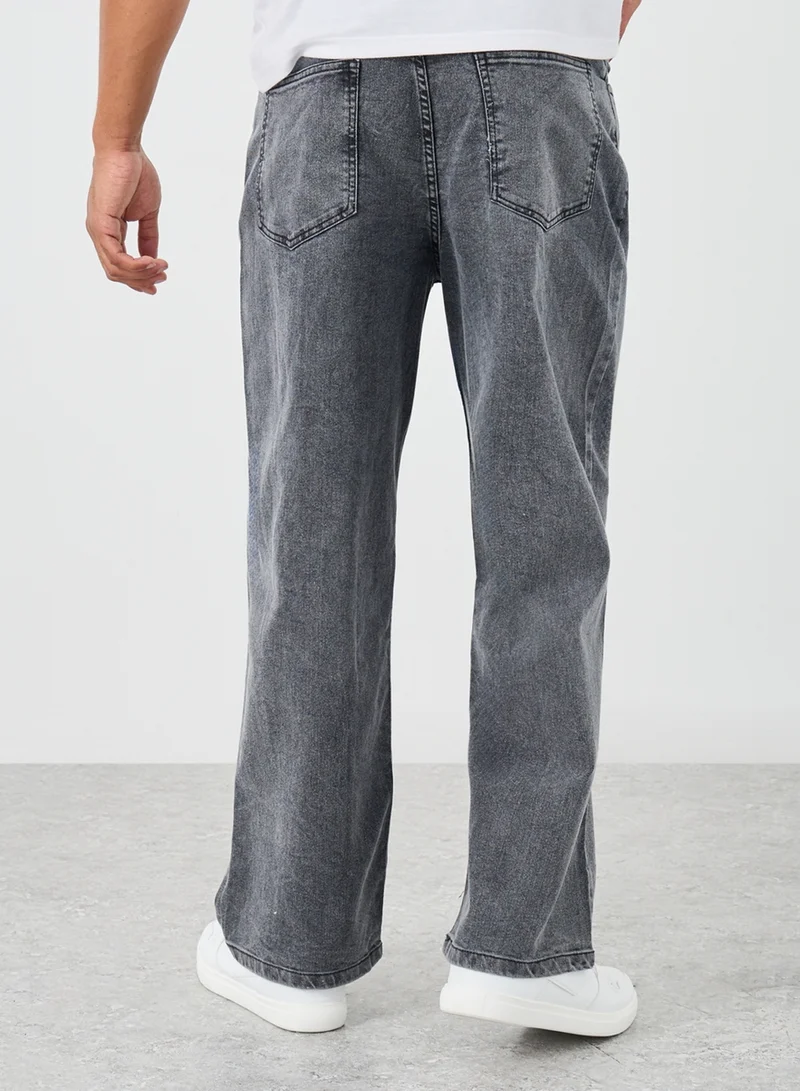 Styli Styli Mid Rise Washed Wide Leg Jeans