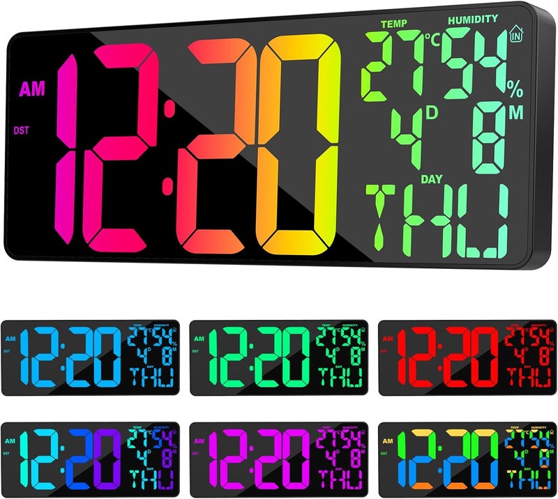 XREXS 18 Inch Large Digital Wall Clock, 10 RGB Color Changing, Date/Temp/Humidity Display, Auto Dimming Digital Clock for All Large Spaces Use - Image 1