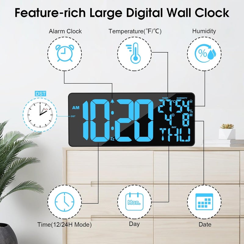 XREXS 18 Inch Large Digital Wall Clock, 10 RGB Color Changing, Date/Temp/Humidity Display, Auto Dimming Digital Clock for All Large Spaces Use - Image 5