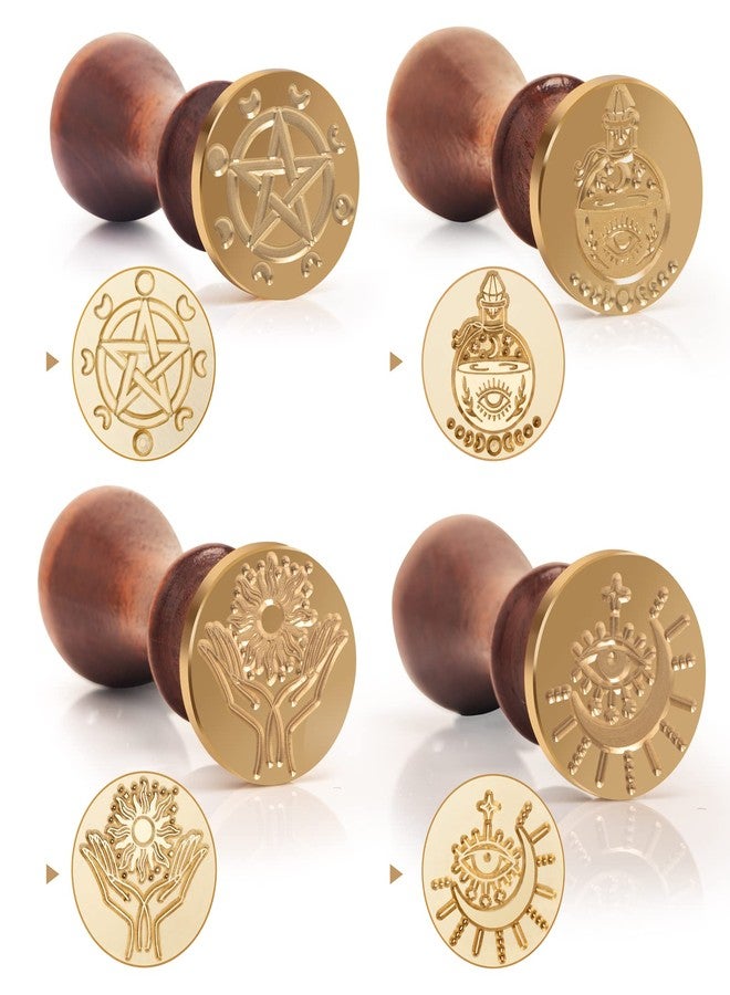 MGWOTH Wiccan Wax Seal Stamp Set, Pagan Pentagram Moon Phases Sealing Stamp Head, Vintage Evil Eye Triple Moon Pentacle and Sun Bottle Pattern Kit with Gift Box for Letter Envelope Witchcraft Invitation Card - Image 3