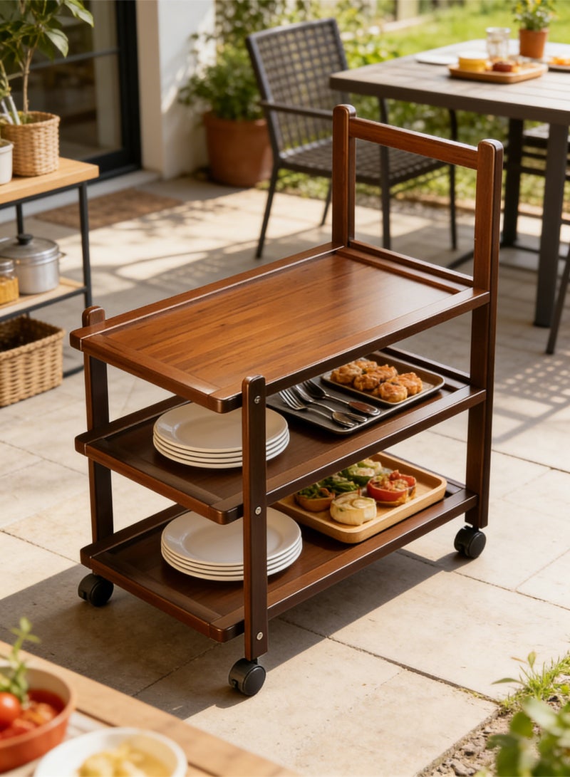 POWER 3 Tier Wooden Rolling Serving Trolley Cart with Wheels, Multi Functional Storage Kitchen Cart Mobile Utility Organizer for Home Kitchen Living Room Bar Bathroom, Vintage Style - Image 2