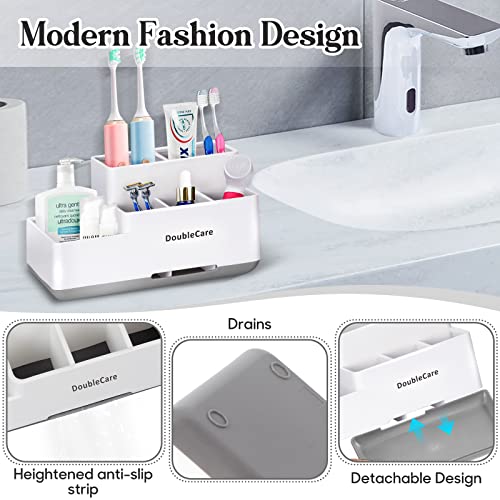 DoubleCare Toothbrush Holder with Anti-Slip, Bathroom Organizer Countertop Detachable for Easy Cleaning, Multifunctional Storage, Bathroom Caddy for Toothpaste, Shaver,Great for Home, Vanity Organizer, Office - Image 4