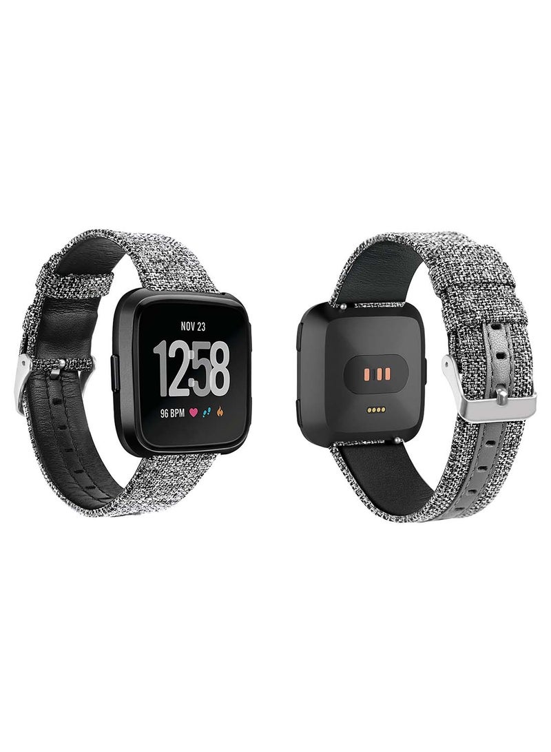 Perfii Fabric Leather Replacement Band for Fitbit Versa 2/1/Lite/SE Grey