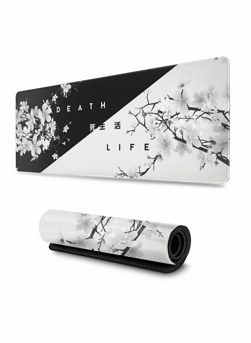 Gaming Mouse Pad Black and White Cherry Blossom,Extended Large Mouse Mat Desk Pad, Stitched Edges Mousepad, Long Non-Slip Rubber Base Mice Pad(31.5x11.8x0.12 Inch) - Image 1