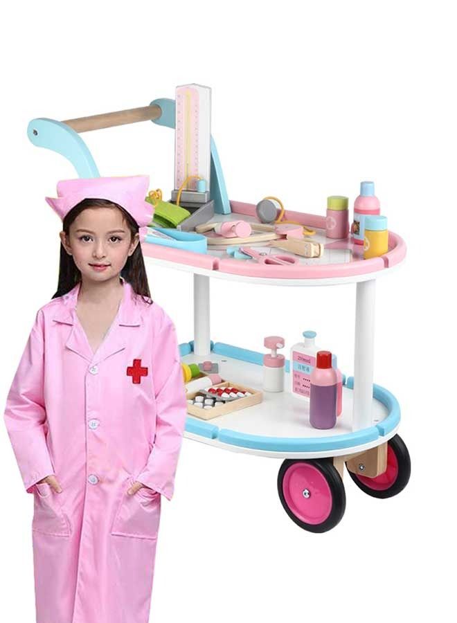 JSAITOYS Wooden Medical Push Car Toys Doctor Tools Set For Kids Play - Image 1