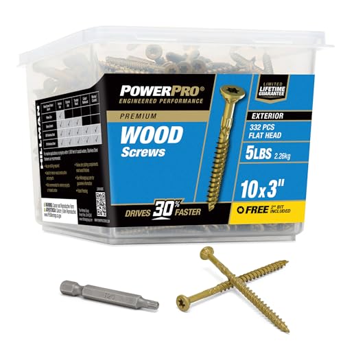 Power Pro Premium Exterior Wood Screws, #10 x 3 Inch All-Purpose Deck Screws for Outdoor Projects, T-25 Star Bit Included, Bronze, 332 Pieces | 48613V4 - Image 1