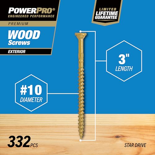 Power Pro Premium Exterior Wood Screws, #10 x 3 Inch All-Purpose Deck Screws for Outdoor Projects, T-25 Star Bit Included, Bronze, 332 Pieces | 48613V4 - Image 5