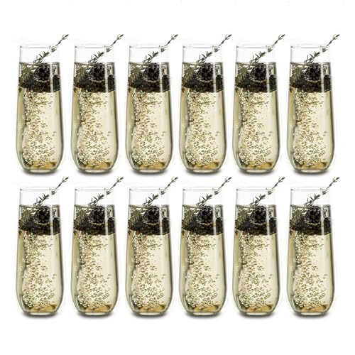 Libbey 228 Stemless Champagne Flutes Glass, 8.5 Oz 12 Piece Elegant Fluted Glassware, Clear Flutes Champagne Glass - Image 1